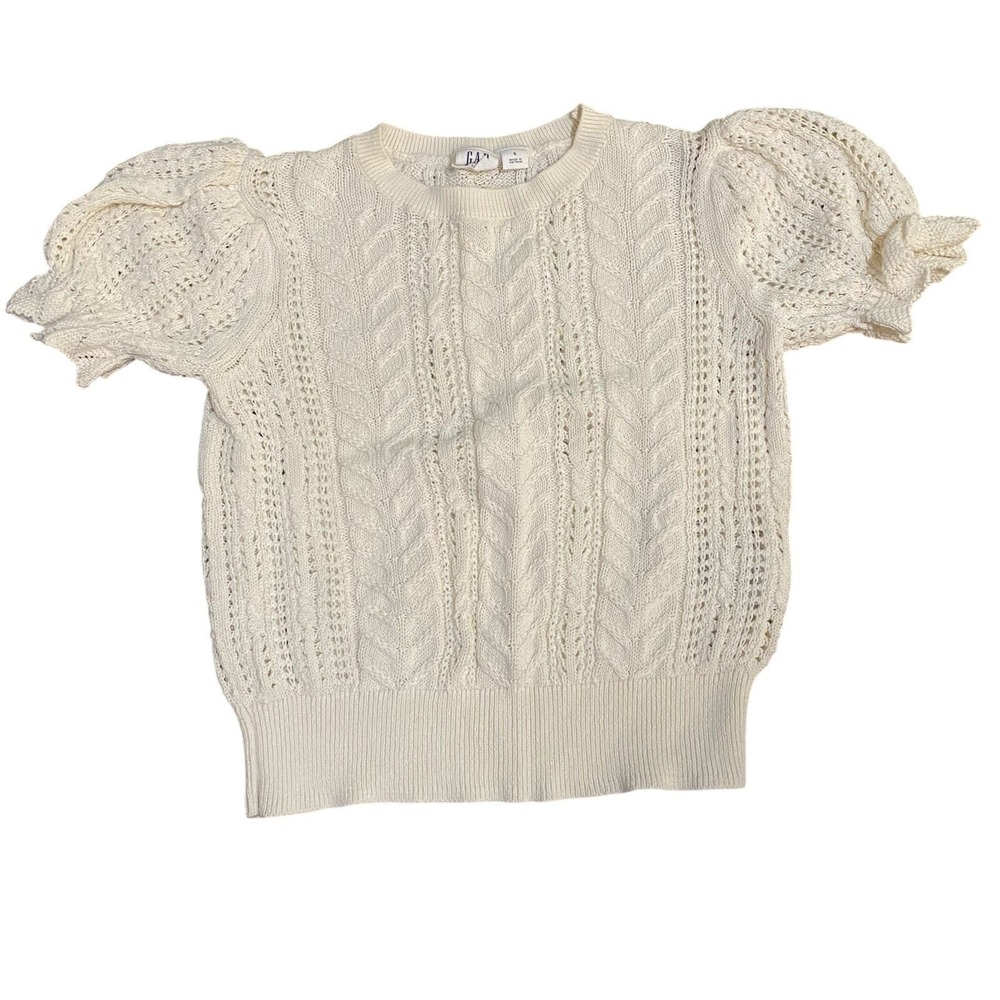 Gap Kids Girls Size Small Cream Cable Knit Short Sleeve Sweater Boho Cottagecore